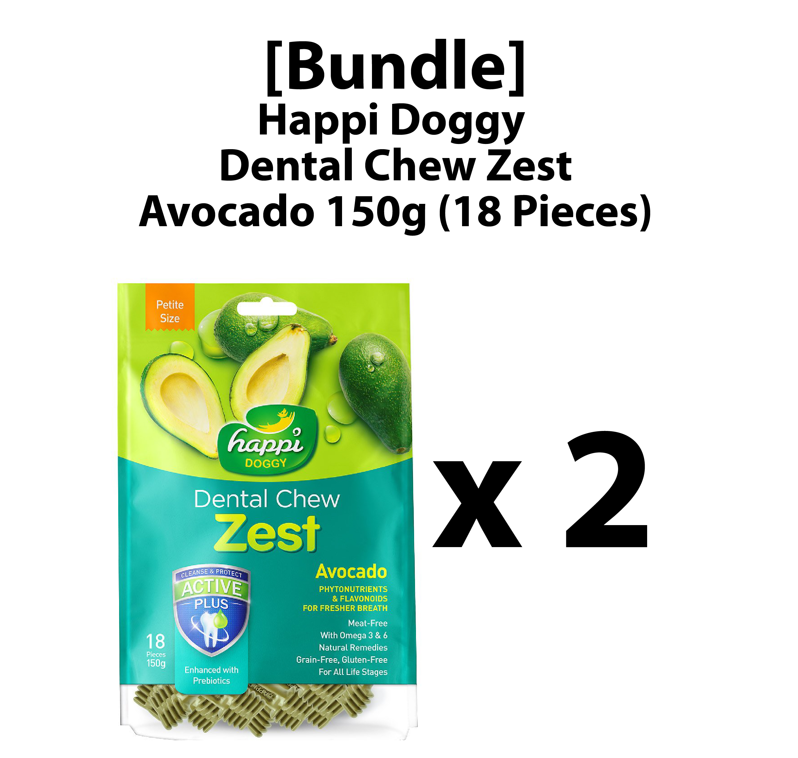 [Bundle] Happi Doggy Dental Chew Zest Avocado 150g (18 Pieces) Petite x 2